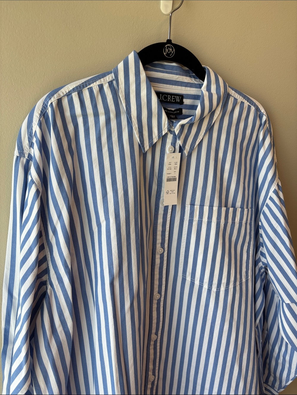 J. Crew Light Blue and White Vertical Stripe Button-Down Shirt oversized - Picture 3 of 5